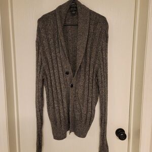 ~ mens grey button front Jos A Bank sweater with fold down collar - size XL